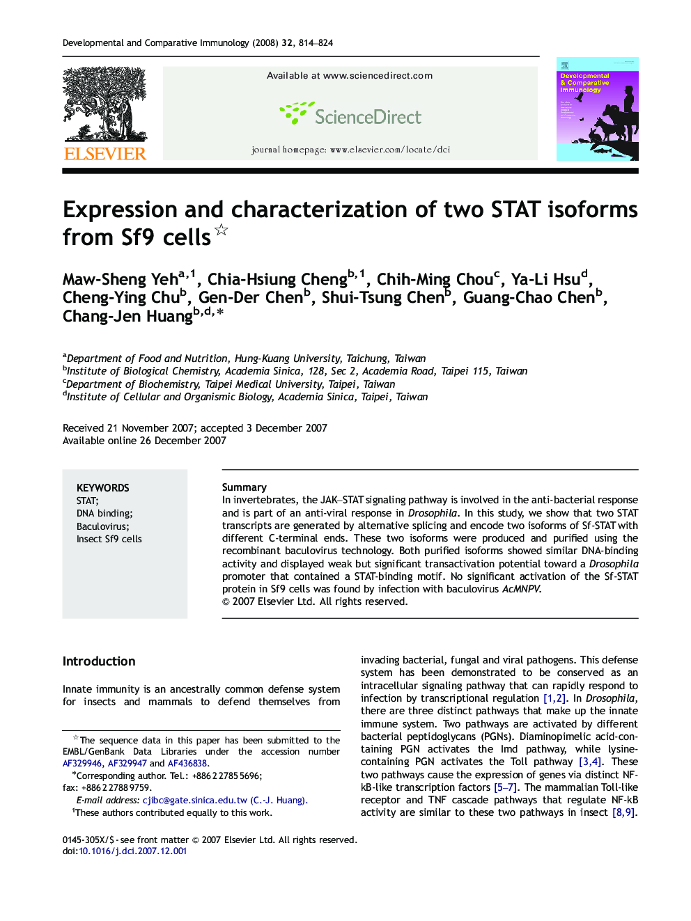 Expression and characterization of two STAT isoforms from Sf9 cells 