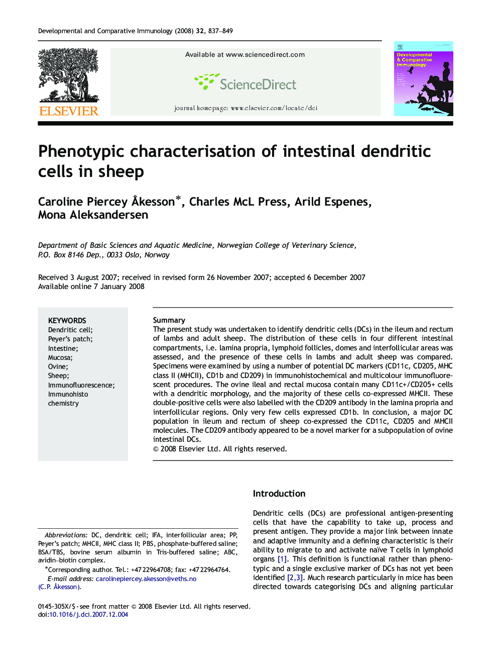 Phenotypic characterisation of intestinal dendritic cells in sheep