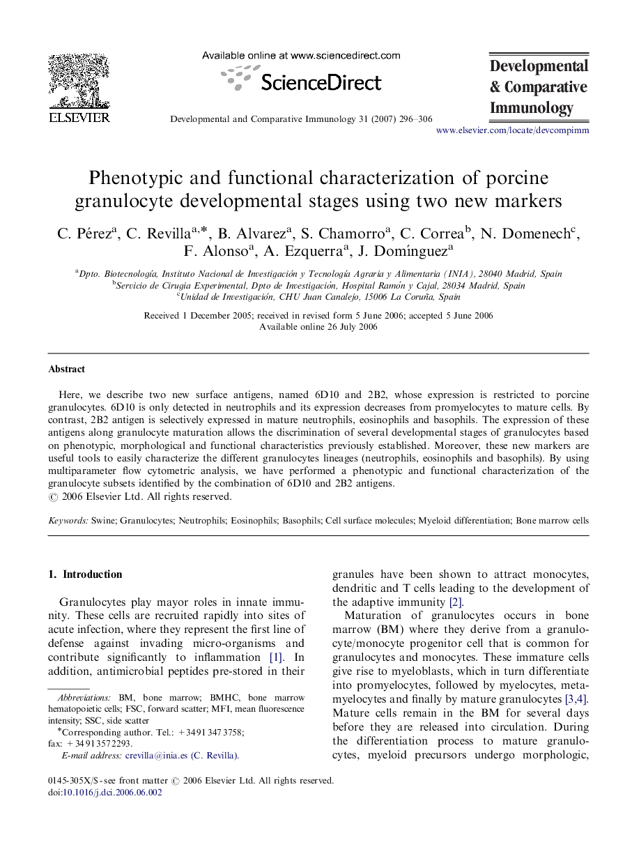 Phenotypic and functional characterization of porcine granulocyte developmental stages using two new markers