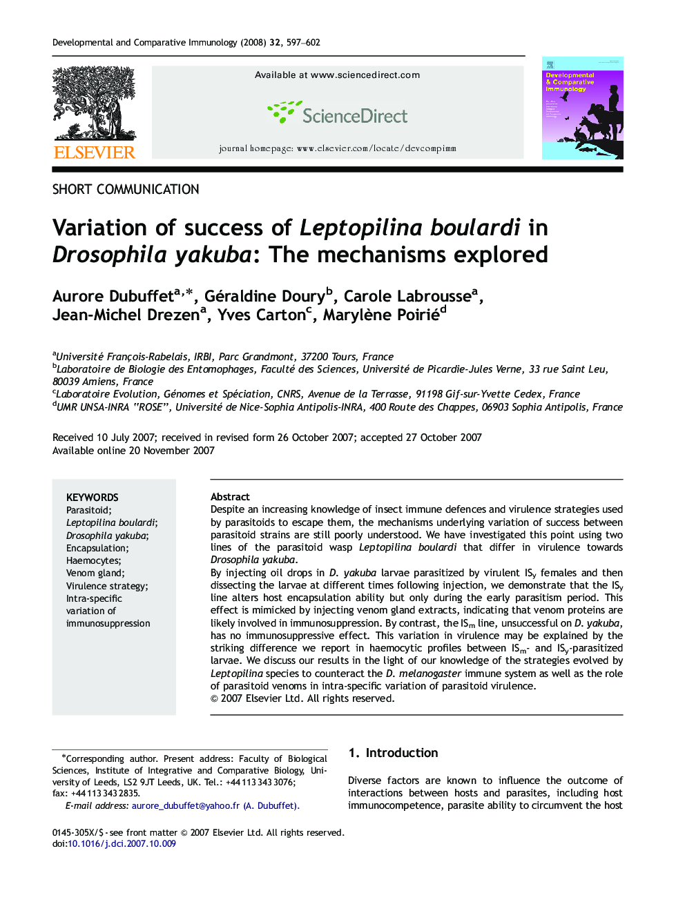 Variation of success of Leptopilina boulardi in Drosophila yakuba: The mechanisms explored