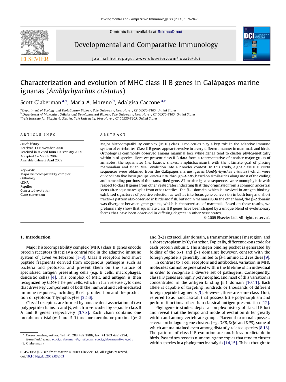 Characterization and evolution of MHC class II B genes in Galápagos marine iguanas (Amblyrhynchus cristatus)