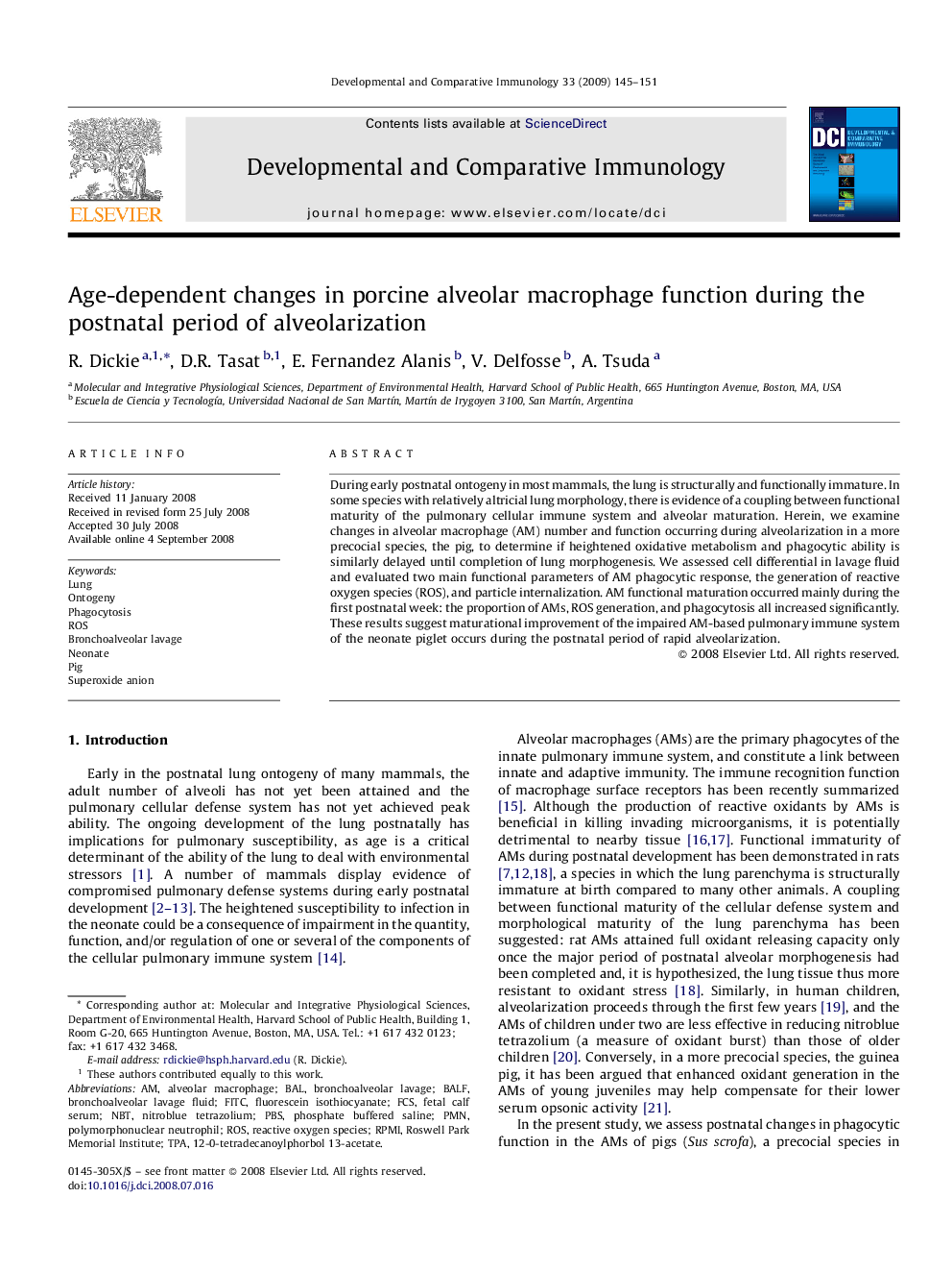 Age-dependent changes in porcine alveolar macrophage function during the postnatal period of alveolarization