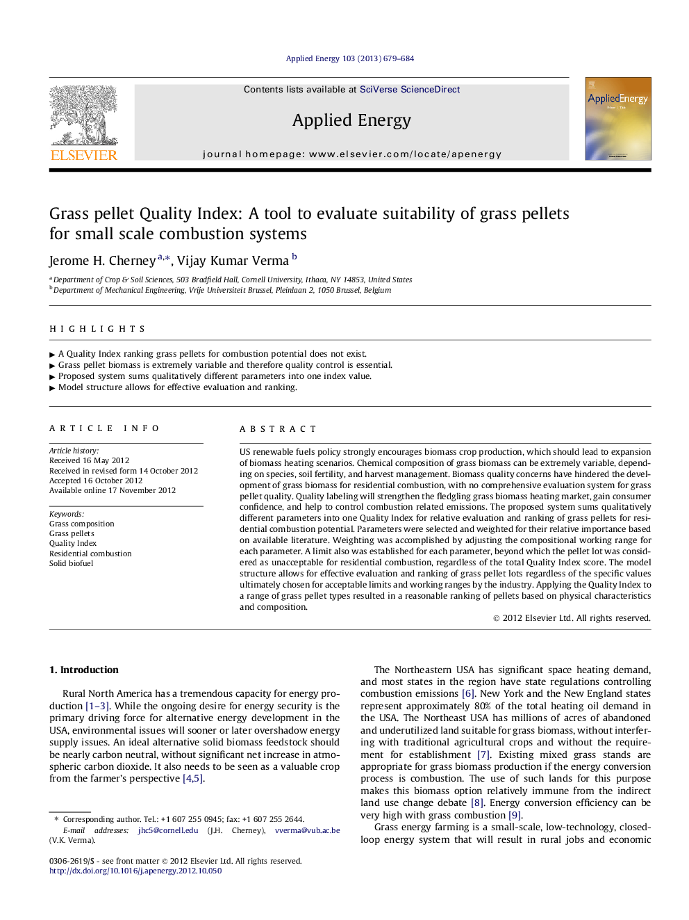 Grass pellet Quality Index: A tool to evaluate suitability of grass pellets for small scale combustion systems