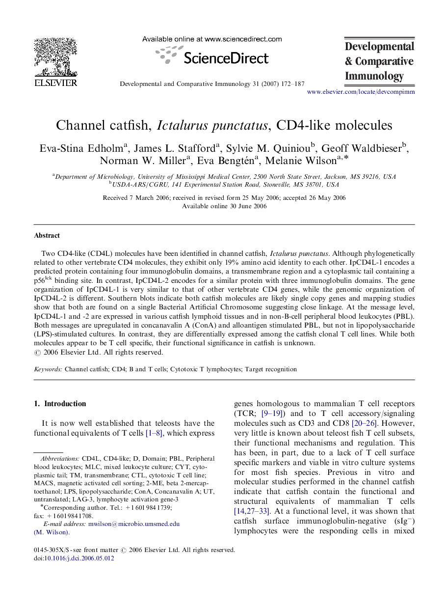 Channel catfish, Ictalurus punctatus, CD4-like molecules