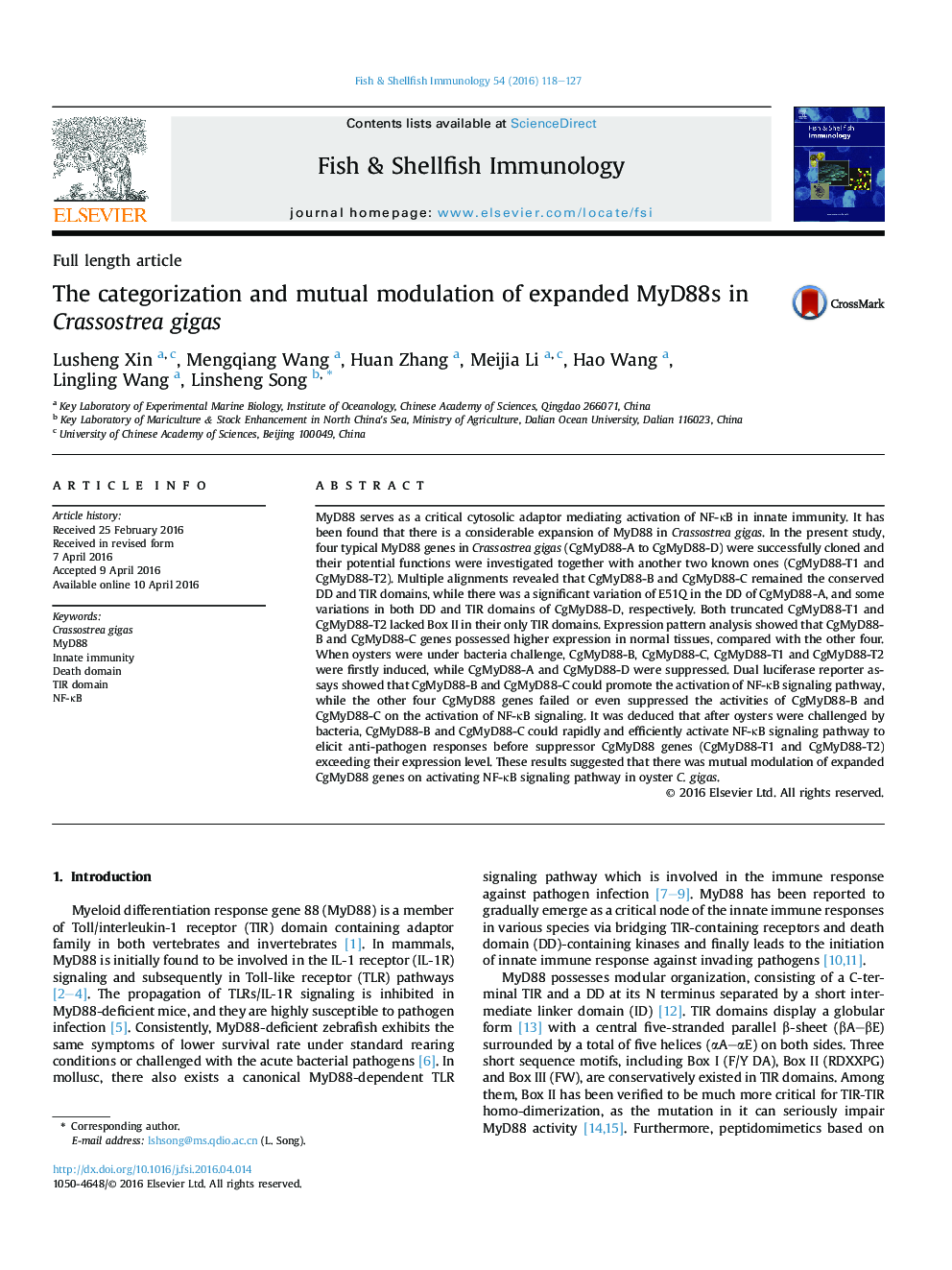 The categorization and mutual modulation of expanded MyD88s in Crassostrea gigas