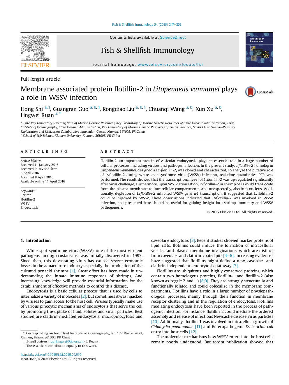 Membrane associated protein flotillin-2 in Litopenaeus vannamei plays a role in WSSV infection