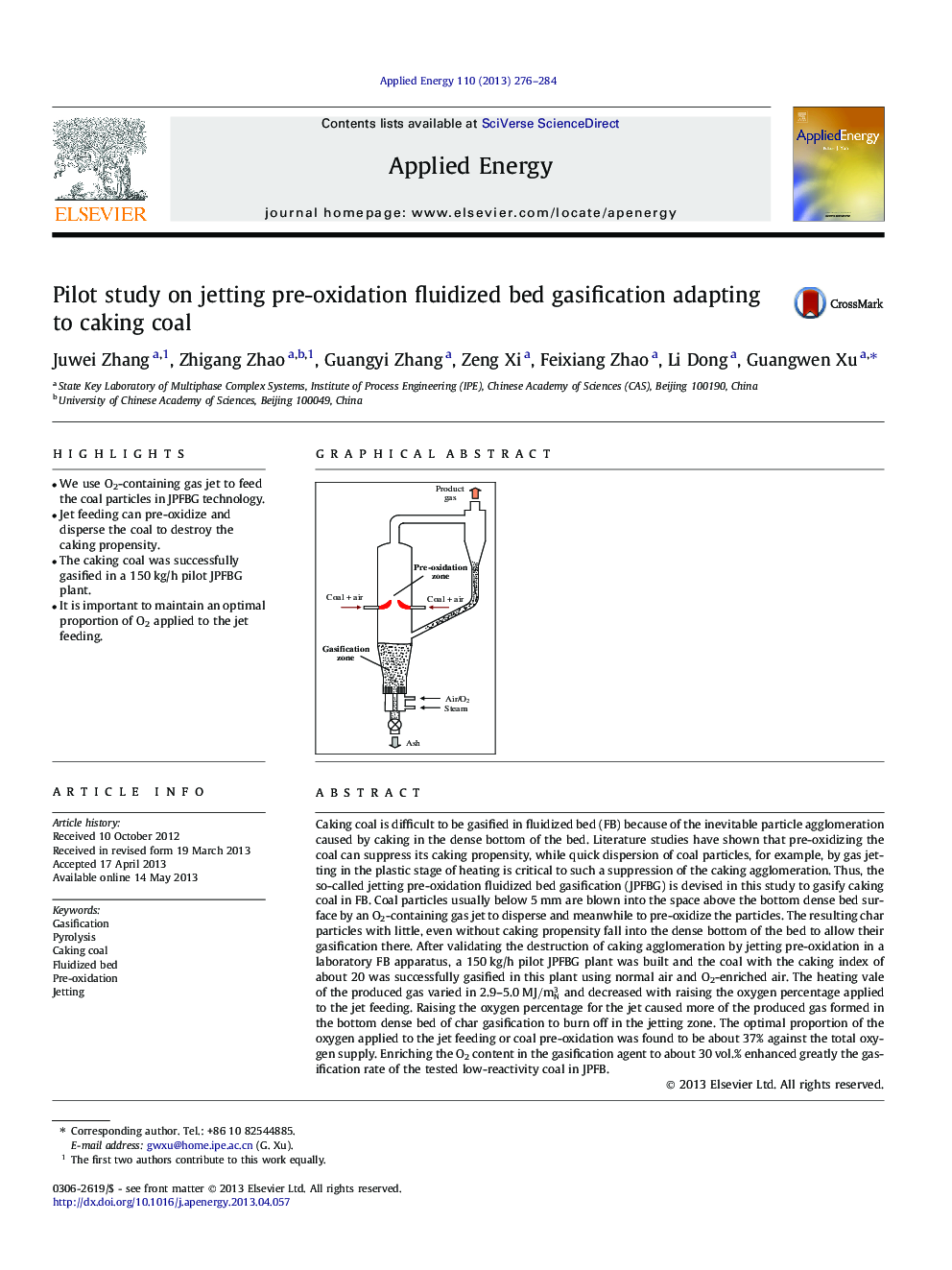 Pilot study on jetting pre-oxidation fluidized bed gasification adapting to caking coal