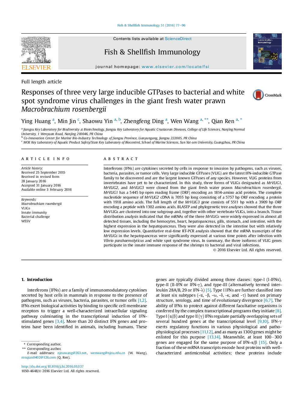 Responses of three very large inducible GTPases to bacterial and white spot syndrome virus challenges in the giant fresh water prawn Macrobrachium rosenbergii