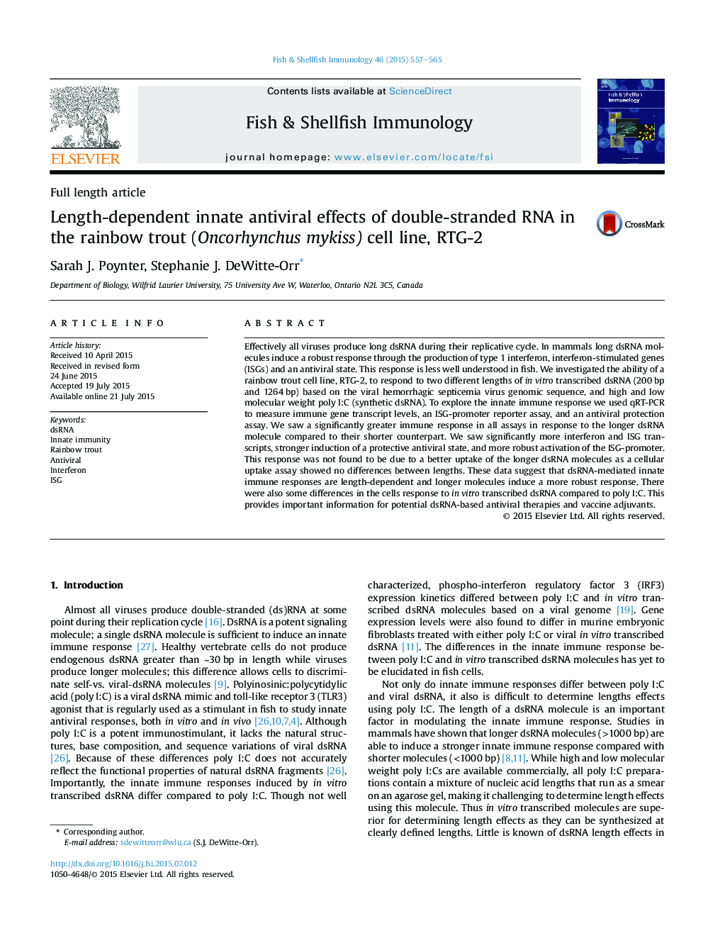 Length-dependent innate antiviral effects of double-stranded RNA in the rainbow trout (Oncorhynchus mykiss) cell line, RTG-2