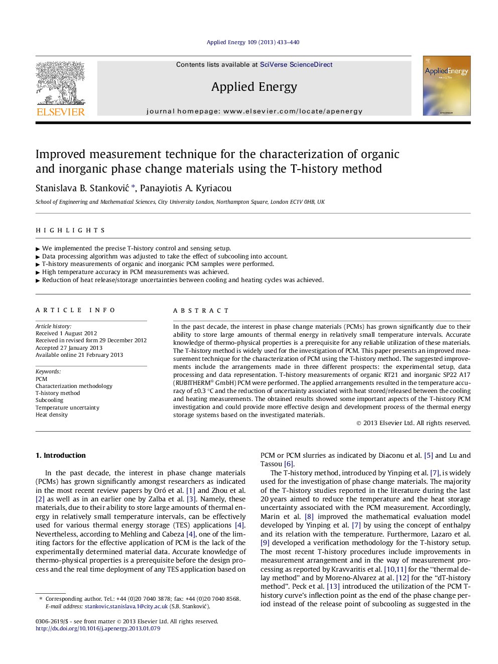 Improved measurement technique for the characterization of organic and inorganic phase change materials using the T-history method