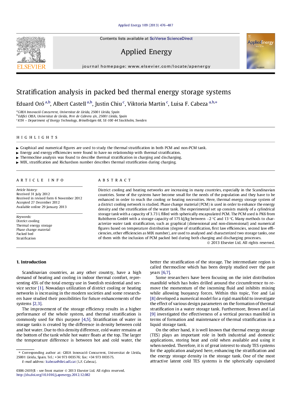 Stratification analysis in packed bed thermal energy storage systems