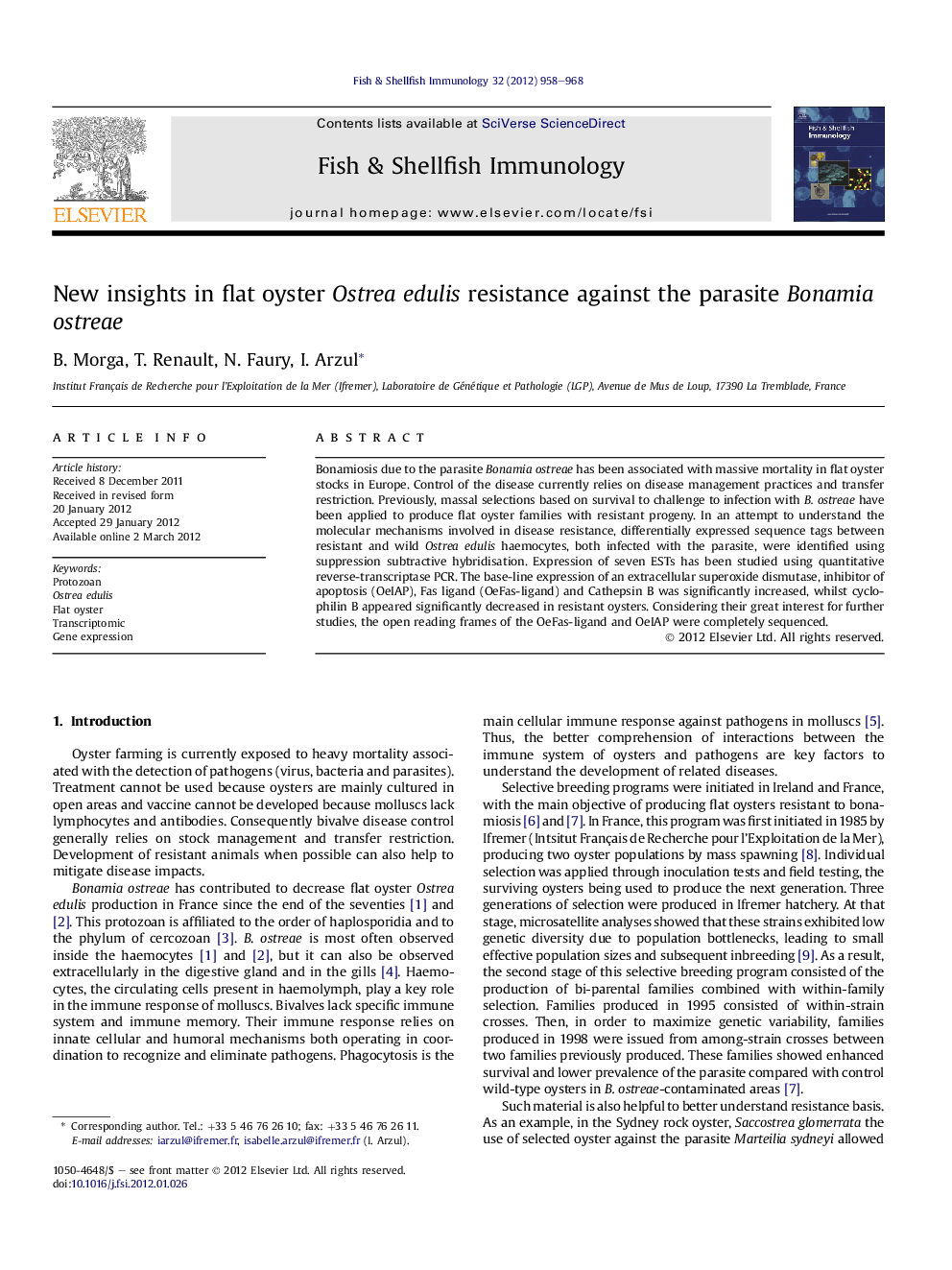 New insights in flat oyster Ostrea edulis resistance against the parasite Bonamia ostreae