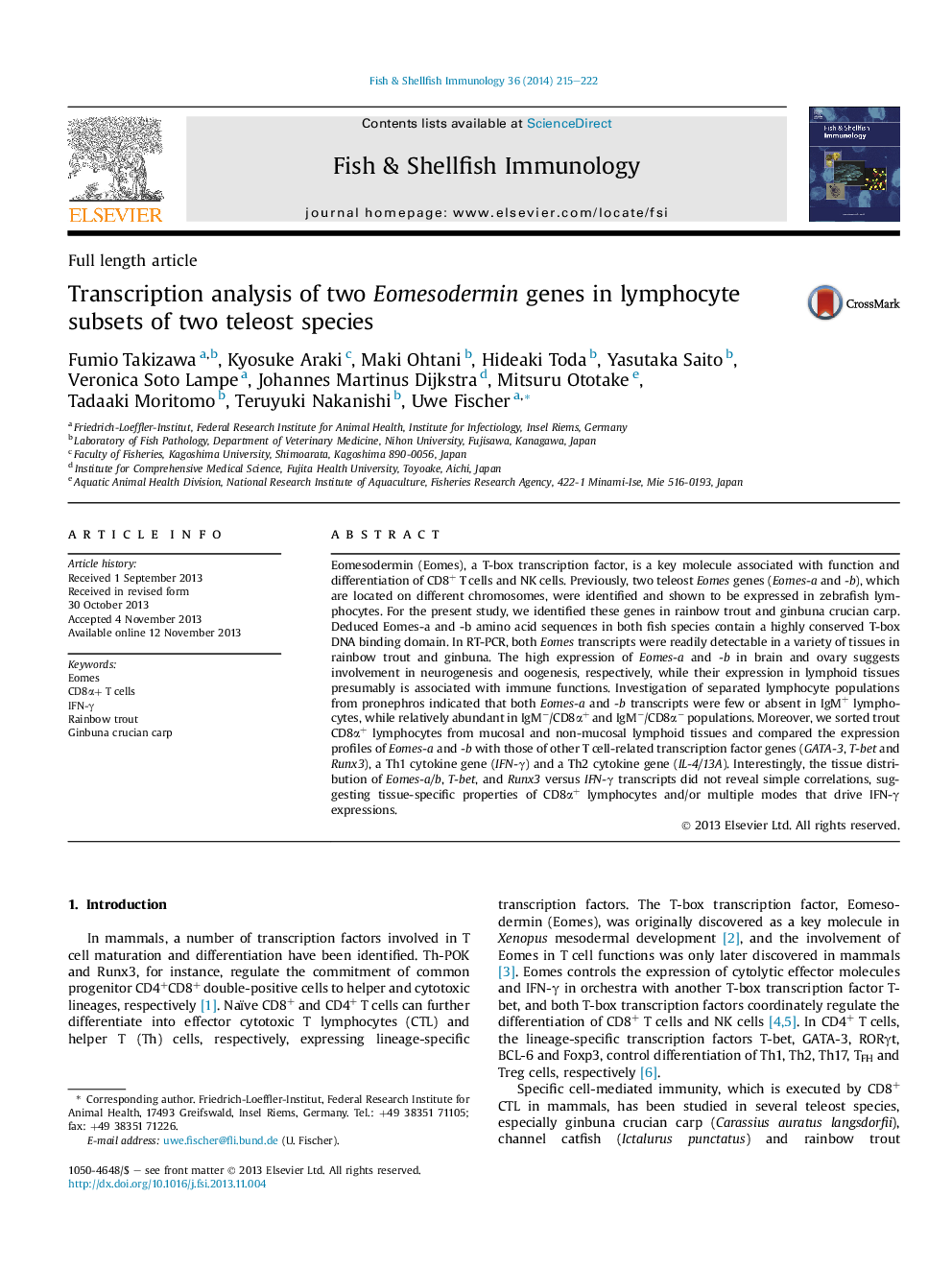 Transcription analysis of two Eomesodermin genes in lymphocyte subsets of two teleost species