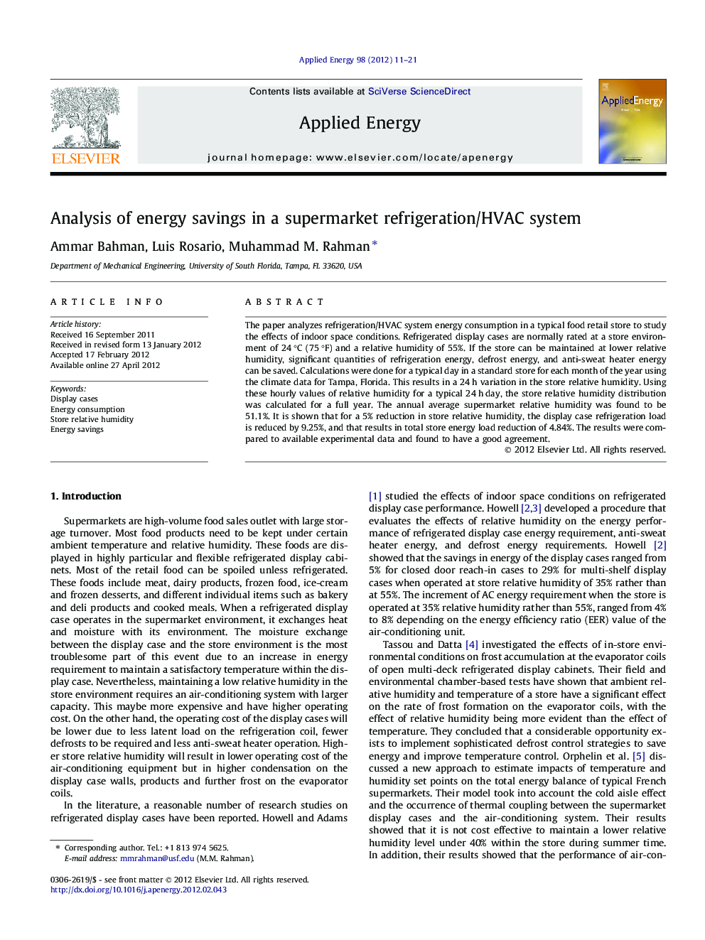 Analysis of energy savings in a supermarket refrigeration/HVAC system