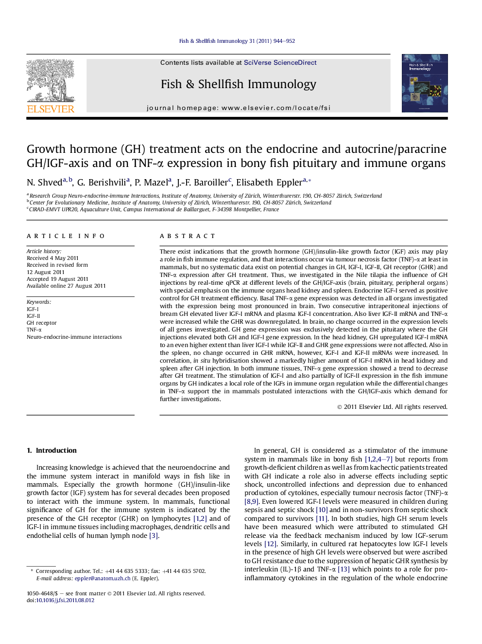 Growth hormone (GH) treatment acts on the endocrine and autocrine/paracrine GH/IGF-axis and on TNF-α expression in bony fish pituitary and immune organs