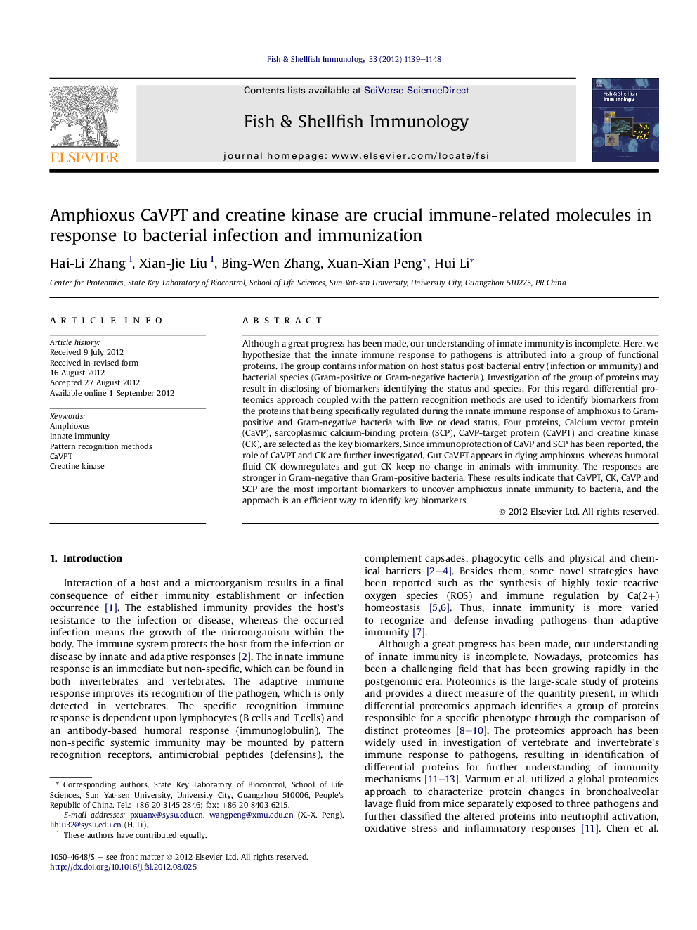 Amphioxus CaVPT and creatine kinase are crucial immune-related molecules in response to bacterial infection and immunization