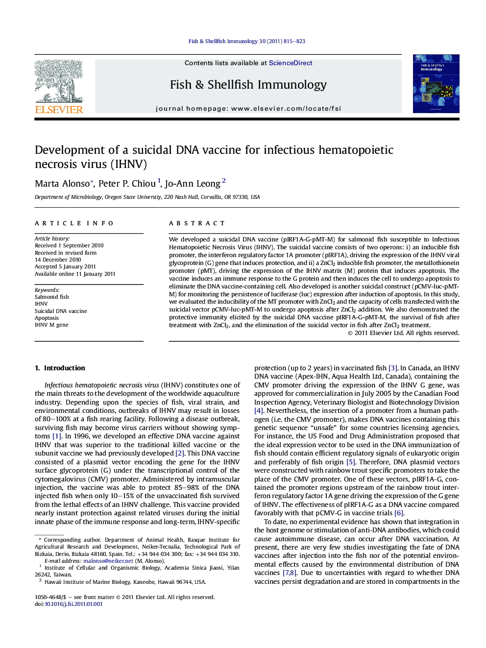 Development of a suicidal DNA vaccine for infectious hematopoietic necrosis virus (IHNV)