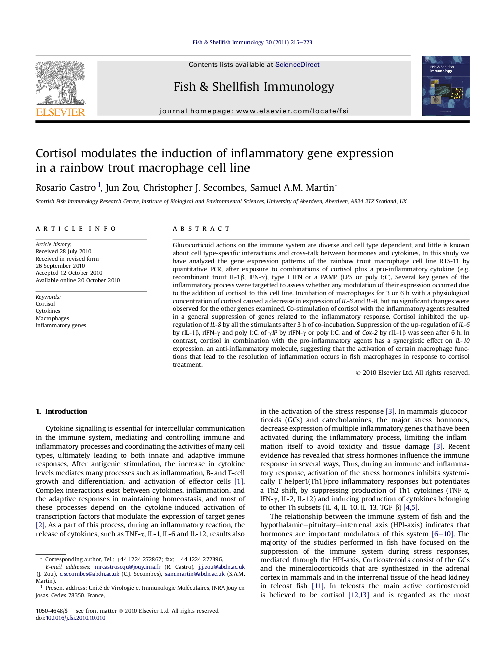 Cortisol modulates the induction of inflammatory gene expression in a rainbow trout macrophage cell line