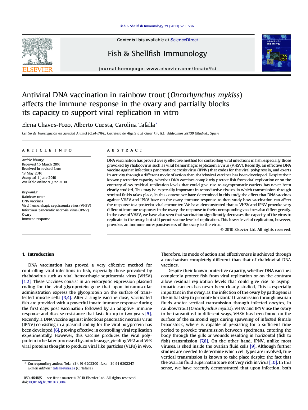 Antiviral DNA vaccination in rainbow trout (Oncorhynchus mykiss) affects the immune response in the ovary and partially blocks its capacity to support viral replication in vitro