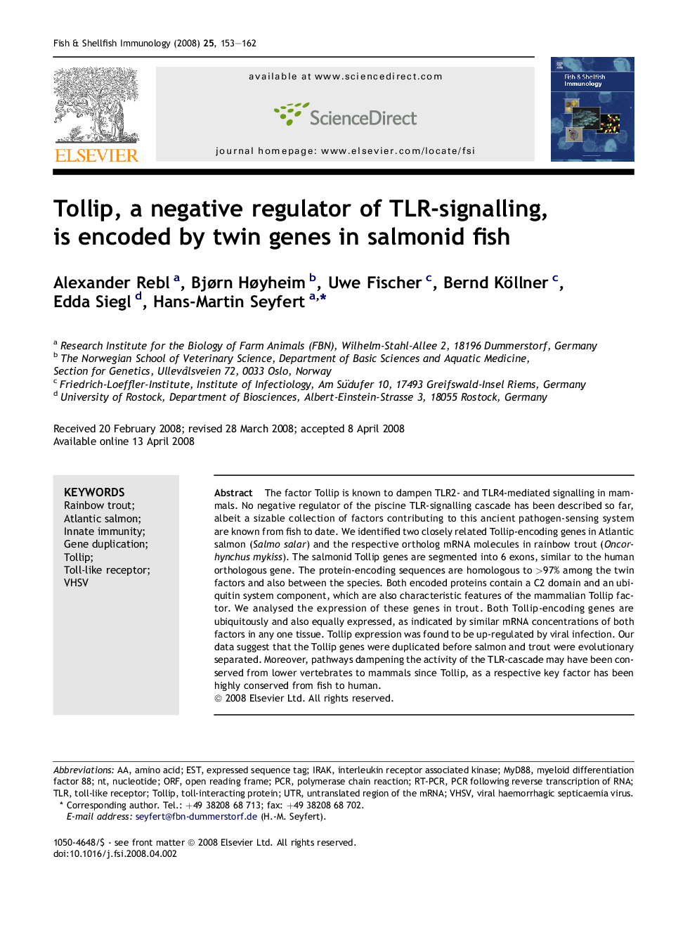 Tollip, a negative regulator of TLR-signalling, is encoded by twin genes in salmonid fish