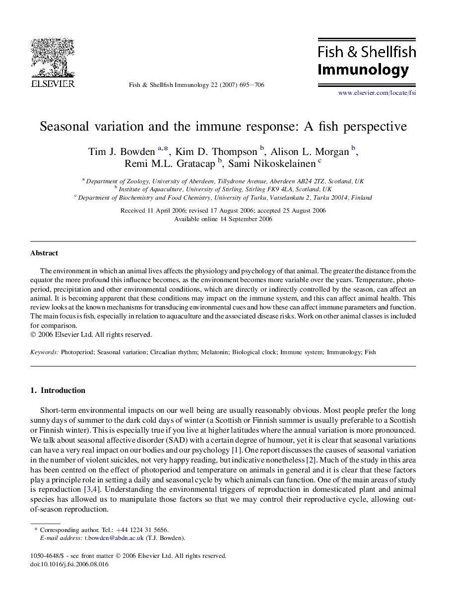 Seasonal variation and the immune response: A fish perspective