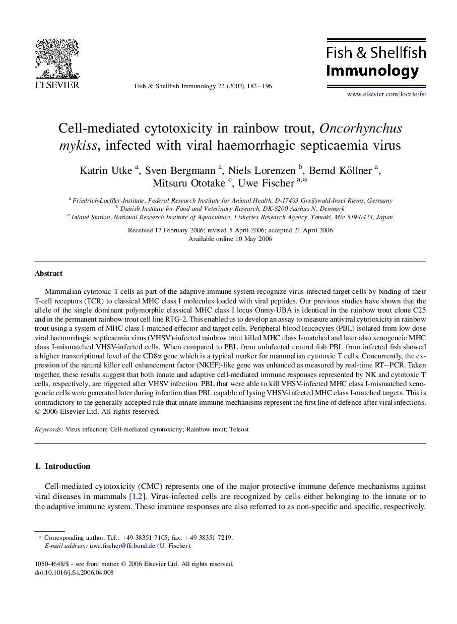 Cell-mediated cytotoxicity in rainbow trout, Oncorhynchus mykiss, infected with viral haemorrhagic septicaemia virus