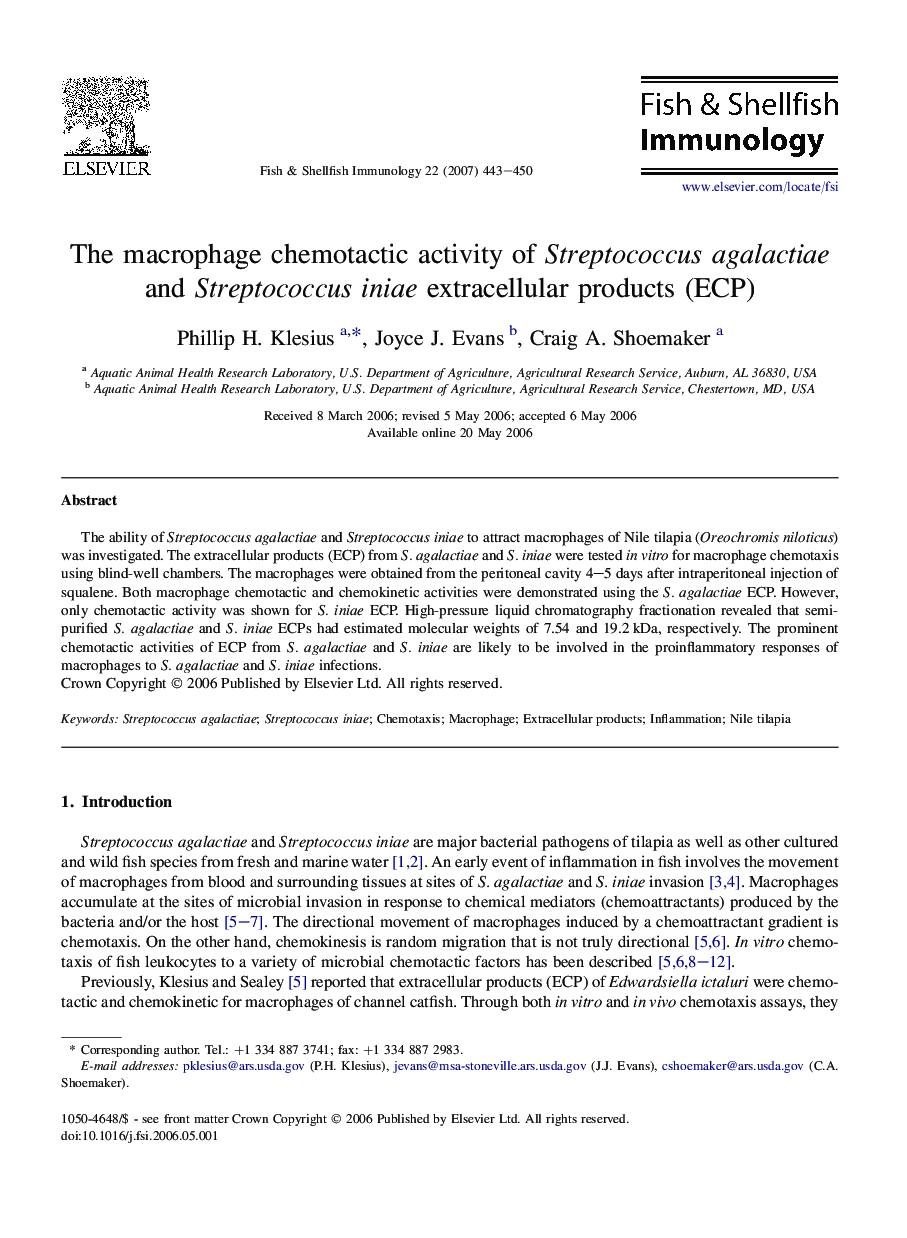 The macrophage chemotactic activity of Streptococcus agalactiae and Streptococcus iniae extracellular products (ECP)