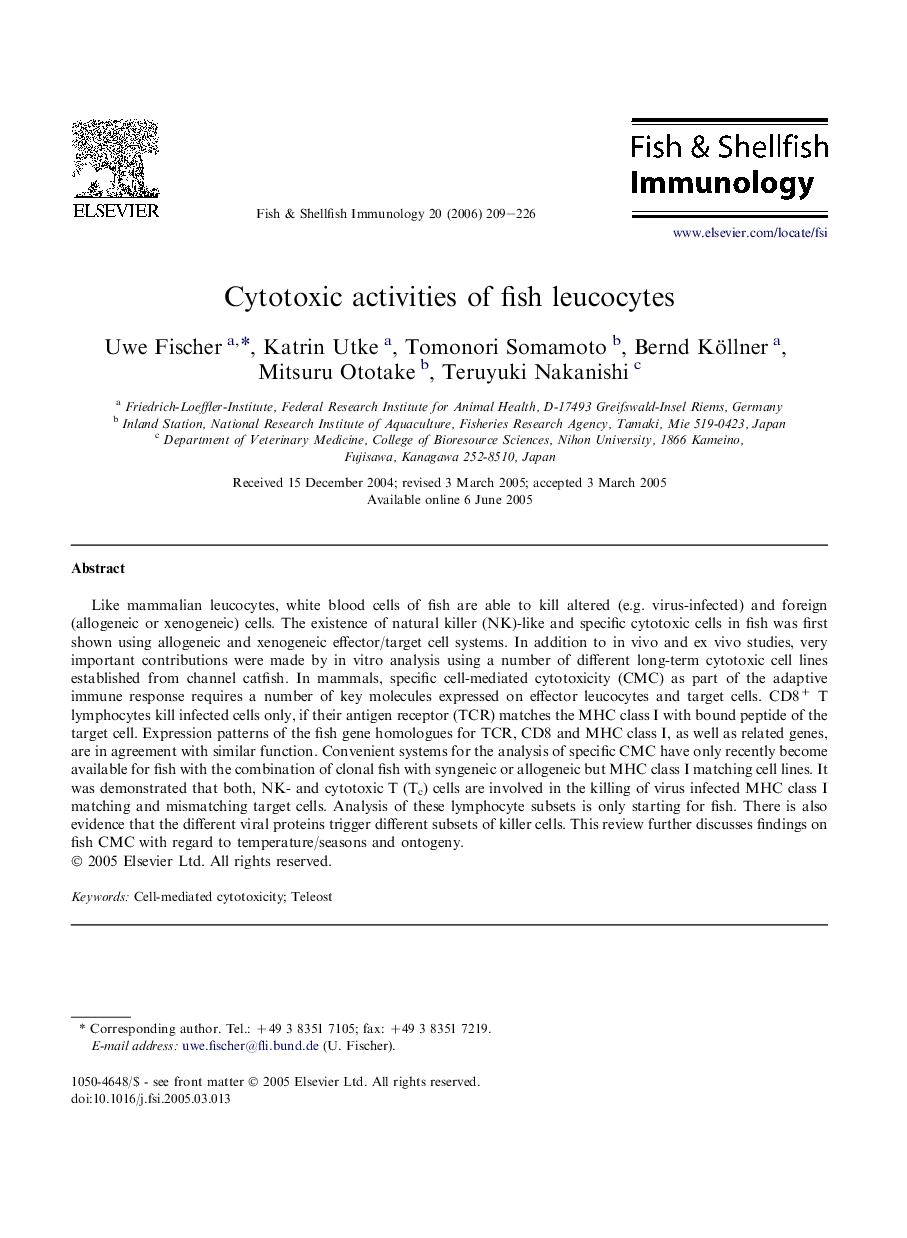 Cytotoxic activities of fish leucocytes