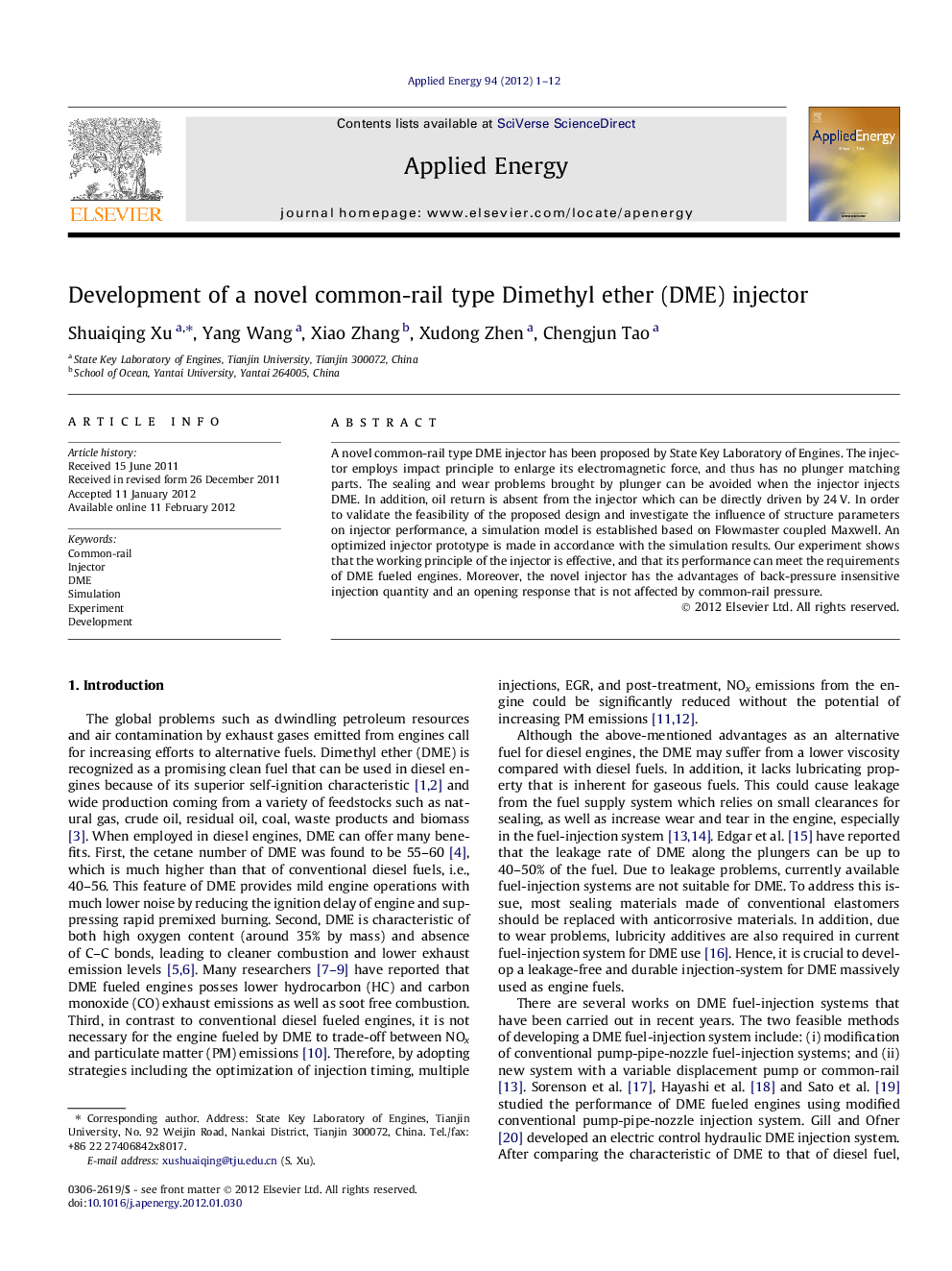 Development of a novel common-rail type Dimethyl ether (DME) injector