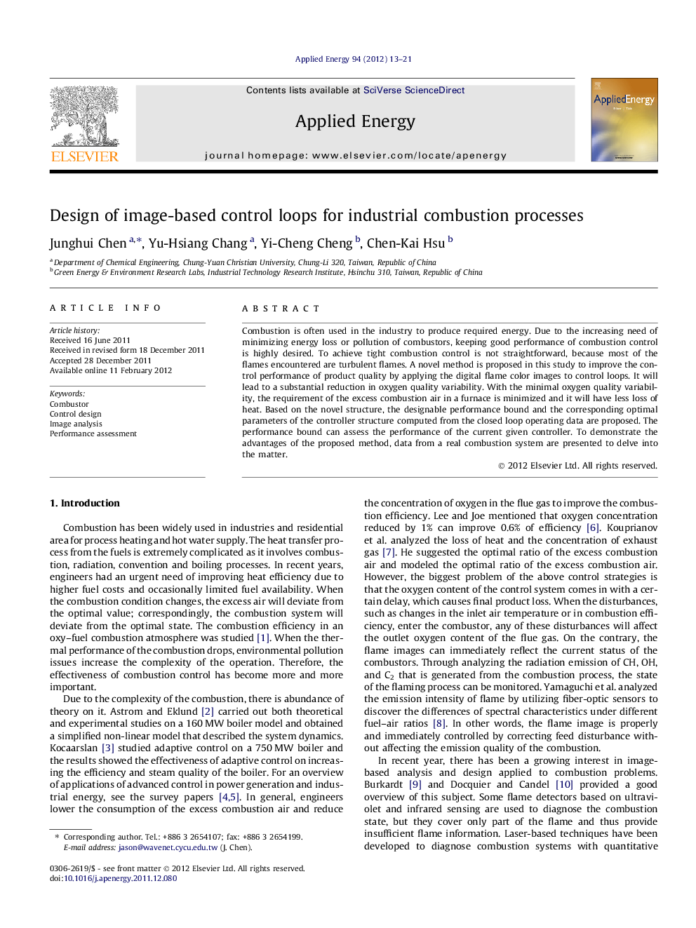 Design of image-based control loops for industrial combustion processes