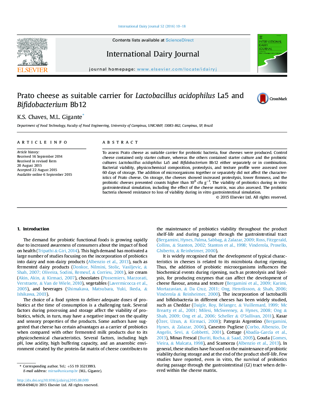 Prato cheese as suitable carrier for Lactobacillus acidophilus La5 and Bifidobacterium Bb12