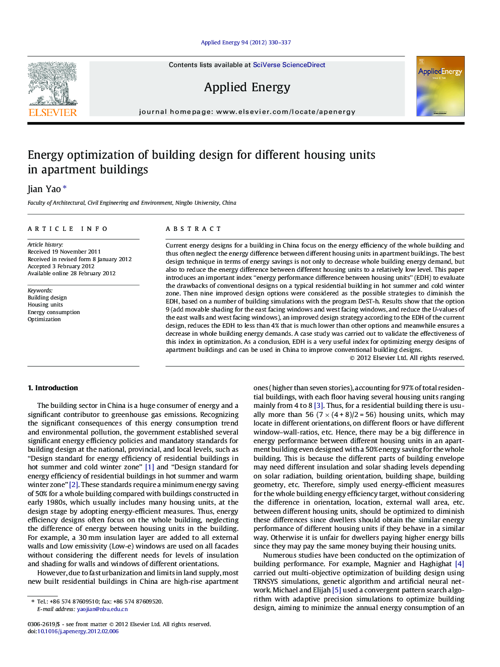 Energy optimization of building design for different housing units in apartment buildings