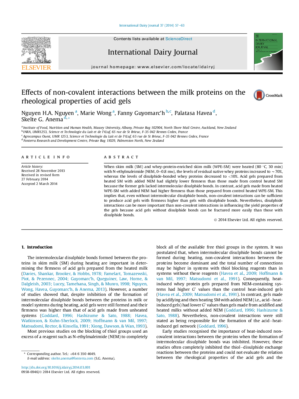 Effects of non-covalent interactions between the milk proteins on the rheological properties of acid gels