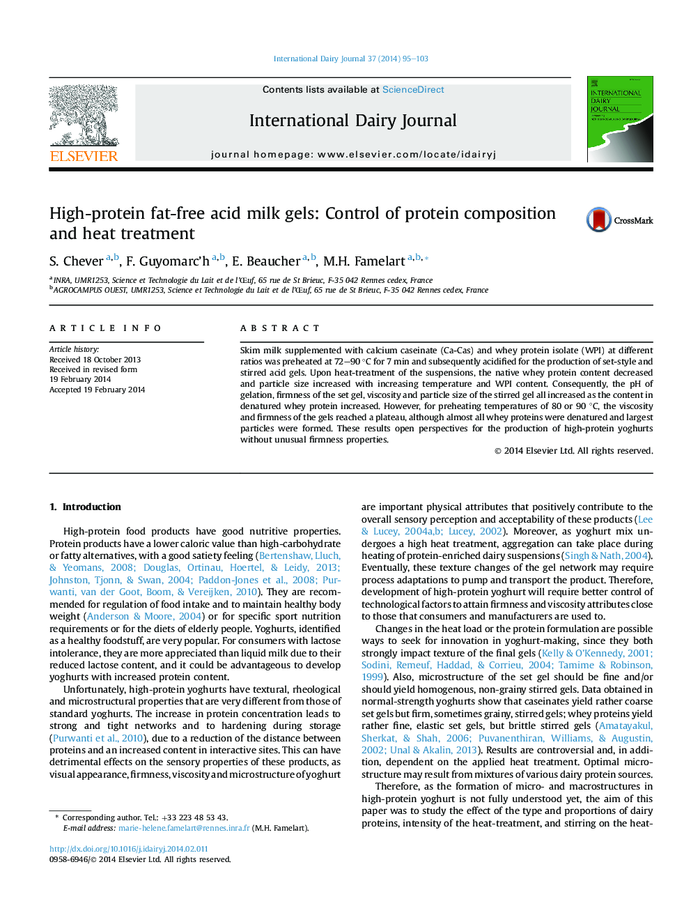 High-protein fat-free acid milk gels: Control of protein composition and heat treatment