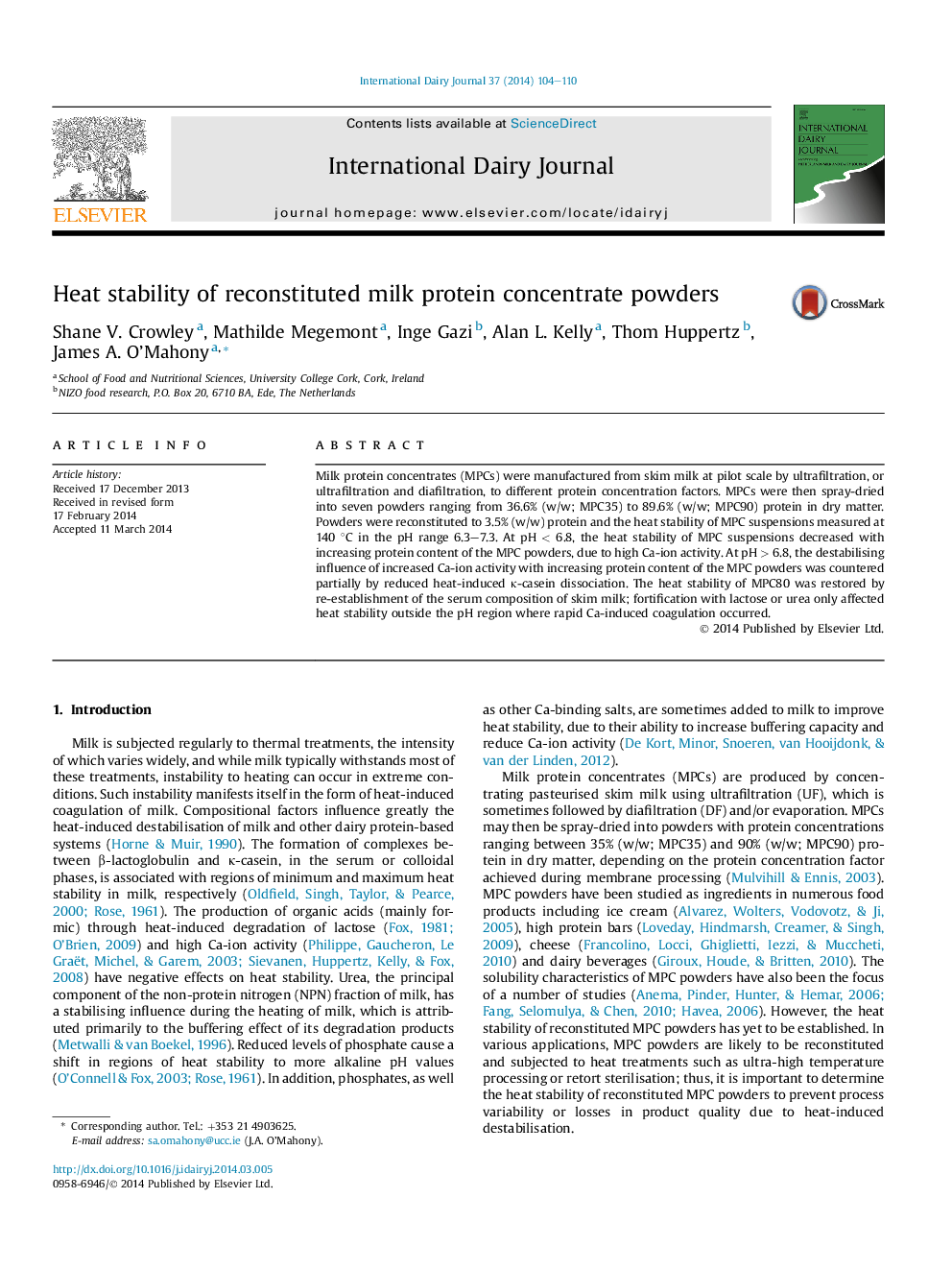 Heat stability of reconstituted milk protein concentrate powders