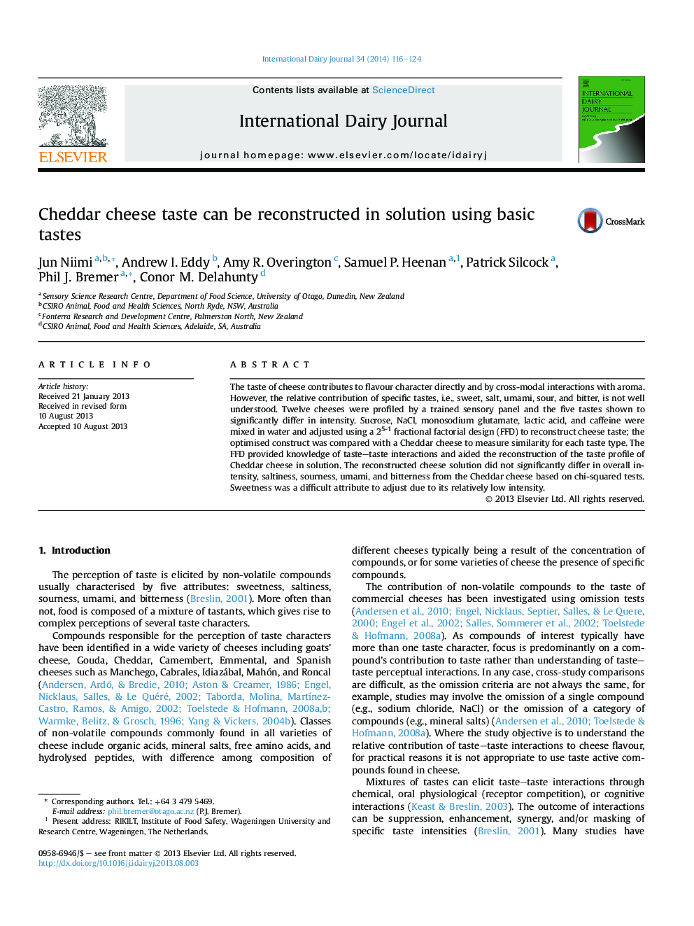 Cheddar cheese taste can be reconstructed in solution using basic tastes