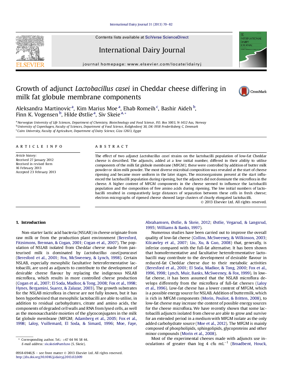 Growth of adjunct Lactobacillus casei in Cheddar cheese differing in milk fat globule membrane components