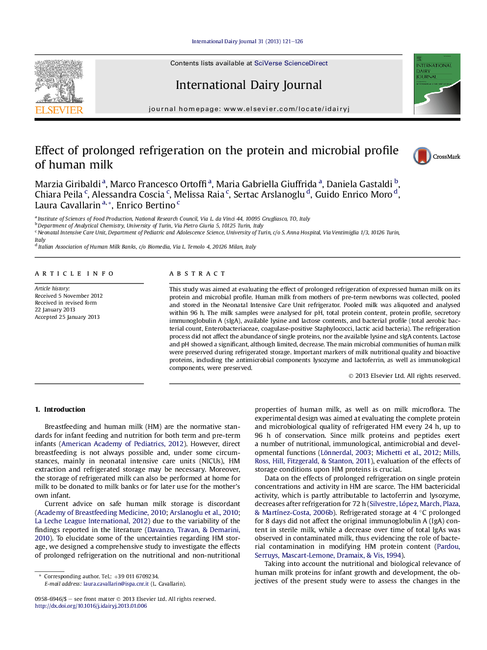 Effect of prolonged refrigeration on the protein and microbial profile of human milk