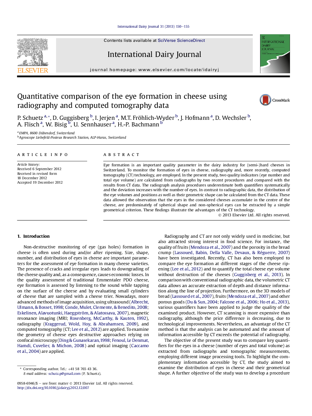 Quantitative comparison of the eye formation in cheese using radiography and computed tomography data