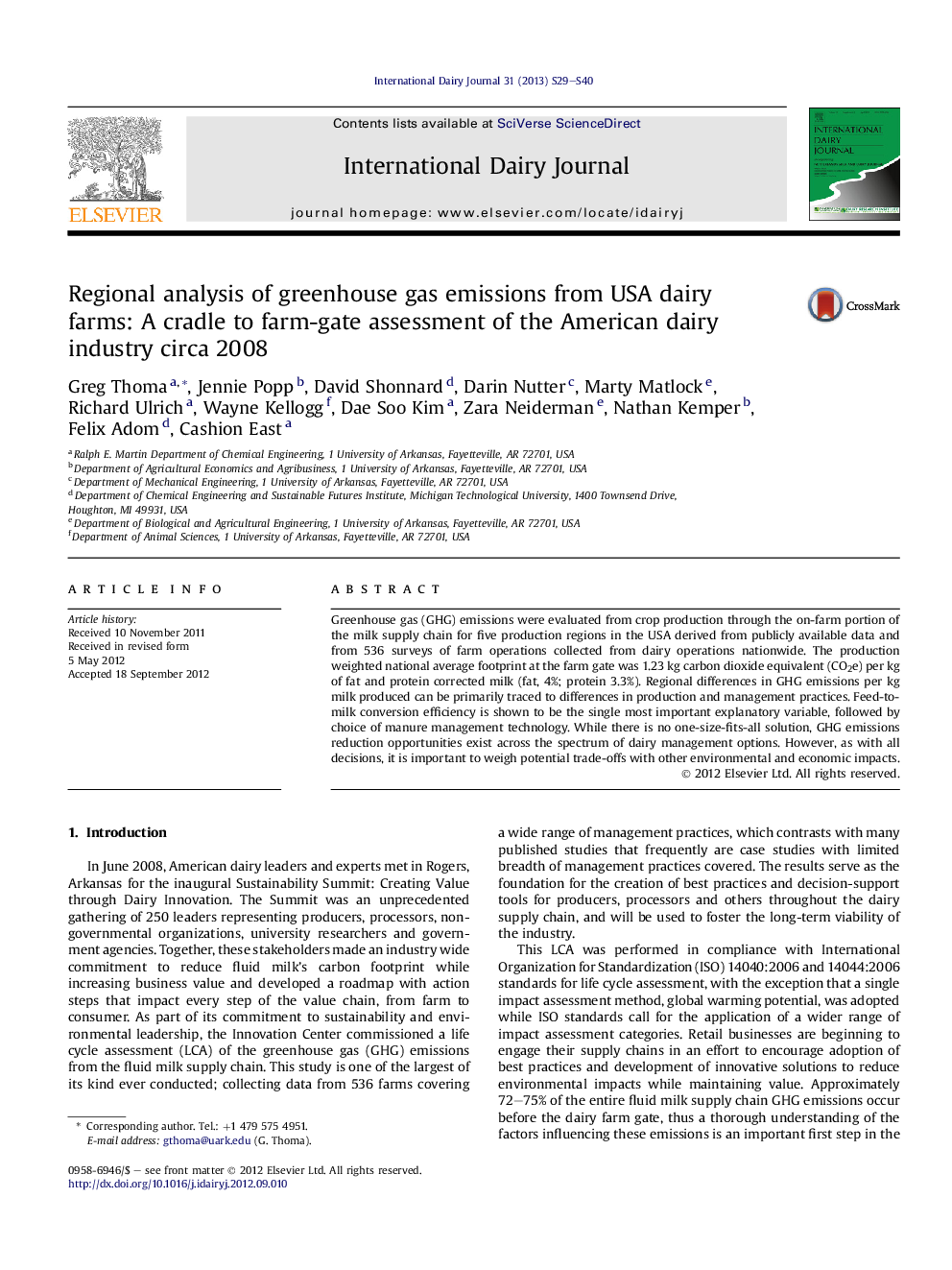 Regional analysis of greenhouse gas emissions from USA dairy farms: A cradle to farm-gate assessment of the American dairy industry circa 2008