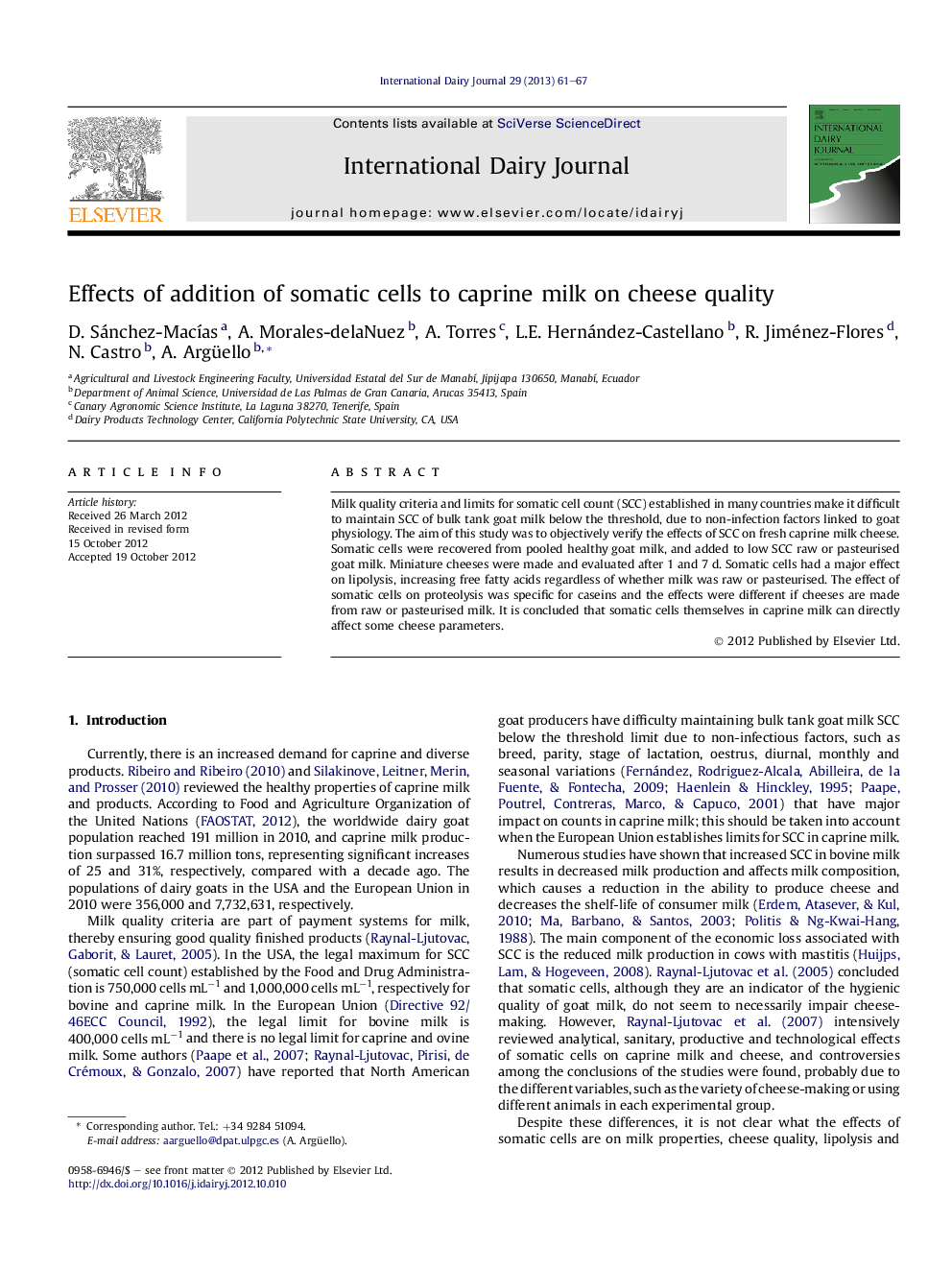 Effects of addition of somatic cells to caprine milk on cheese quality