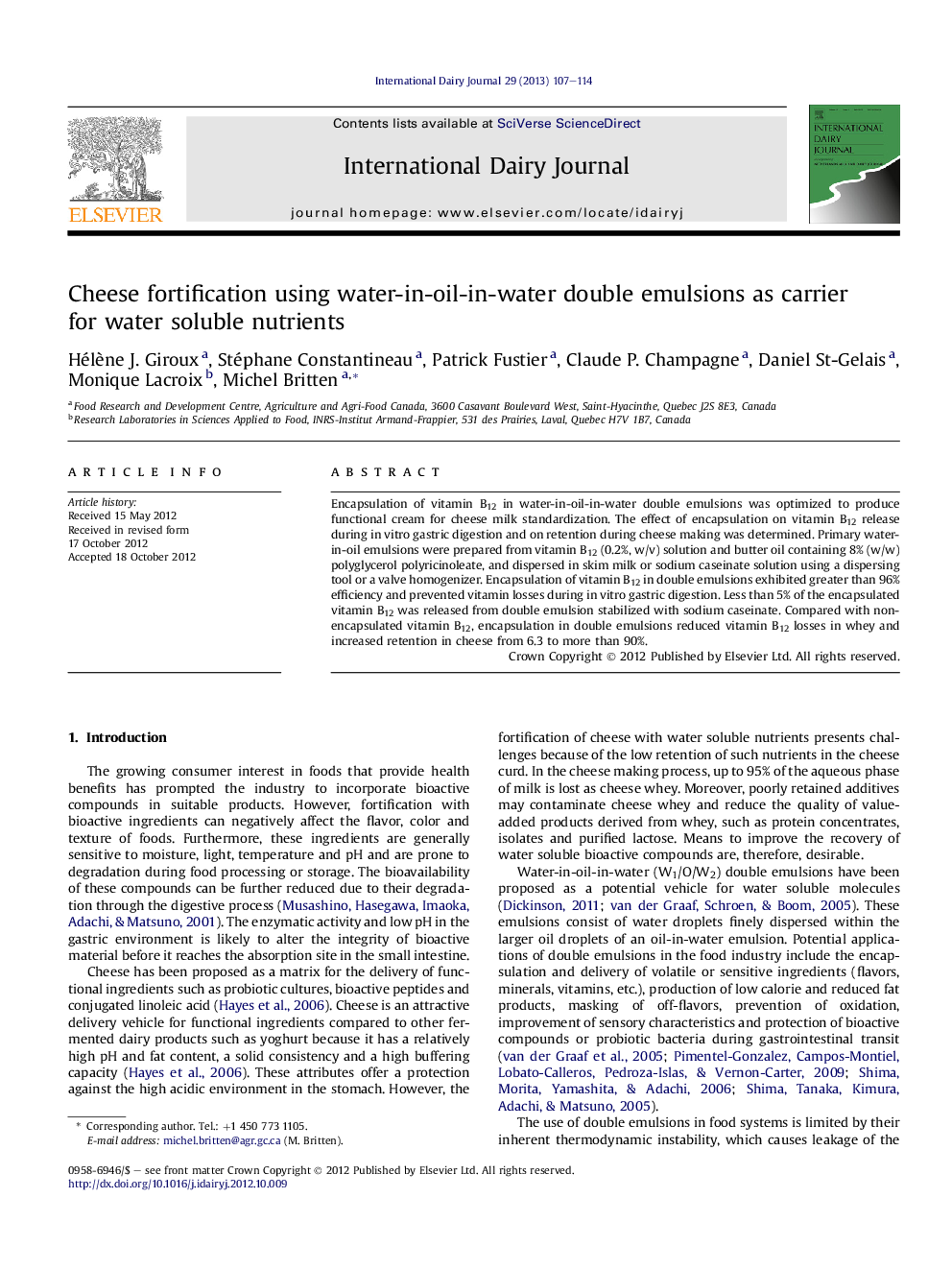 Cheese fortification using water-in-oil-in-water double emulsions as carrier for water soluble nutrients