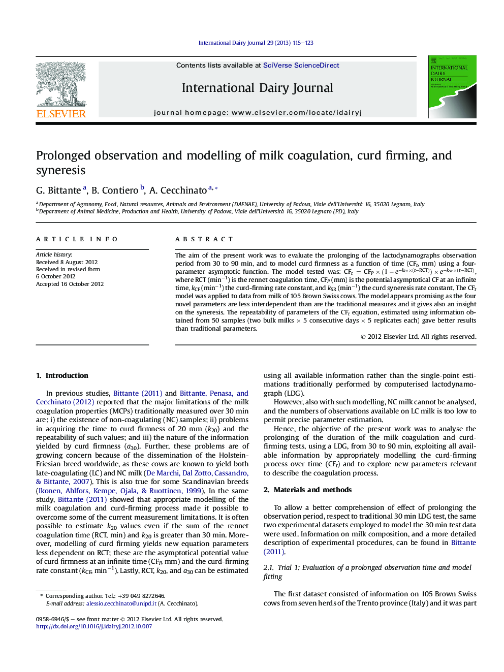 Prolonged observation and modelling of milk coagulation, curd firming, and syneresis