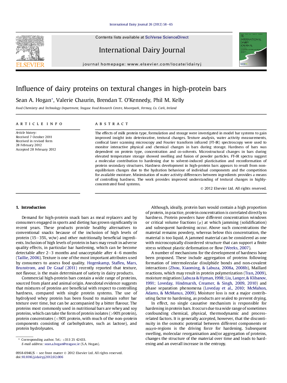 عکس صفحه اول مقاله: Influence of dairy proteins on textural changes in high-protein bars Influence of dairy proteins on textural changes in high-protein bars