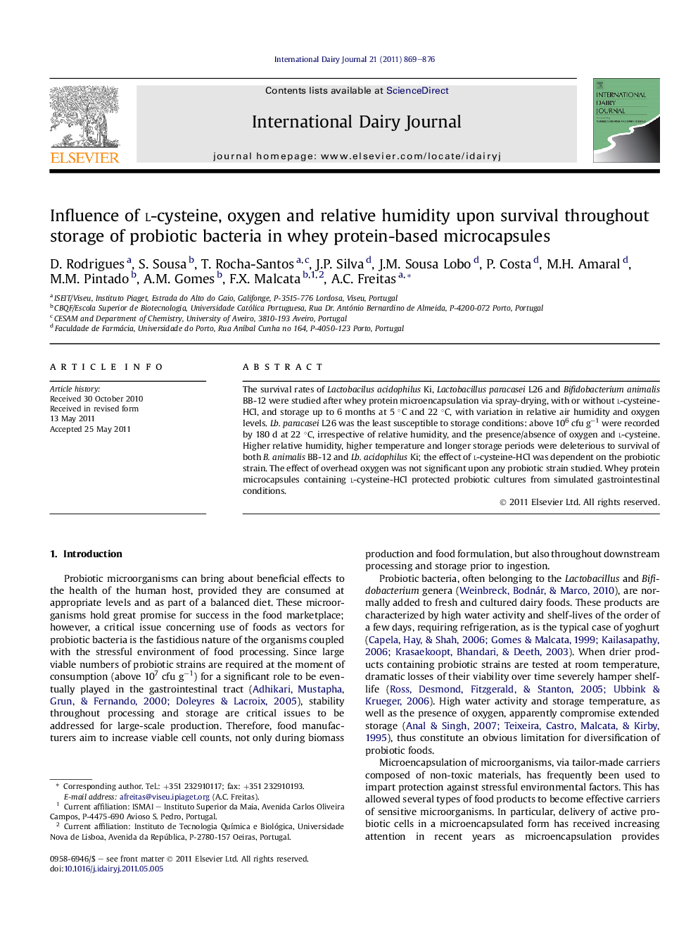 Influence of l-cysteine, oxygen and relative humidity upon survival throughout storage of probiotic bacteria in whey protein-based microcapsules