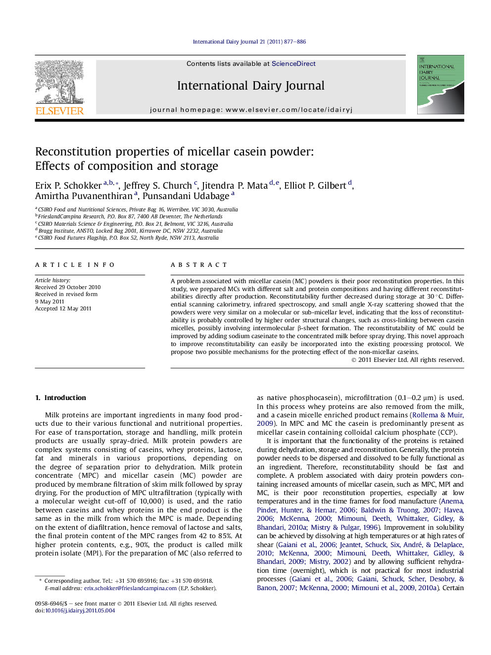 Reconstitution properties of micellar casein powder: Effects of composition and storage
