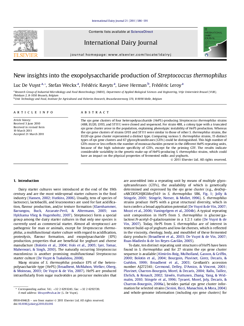 New insights into the exopolysaccharide production of Streptococcus thermophilus