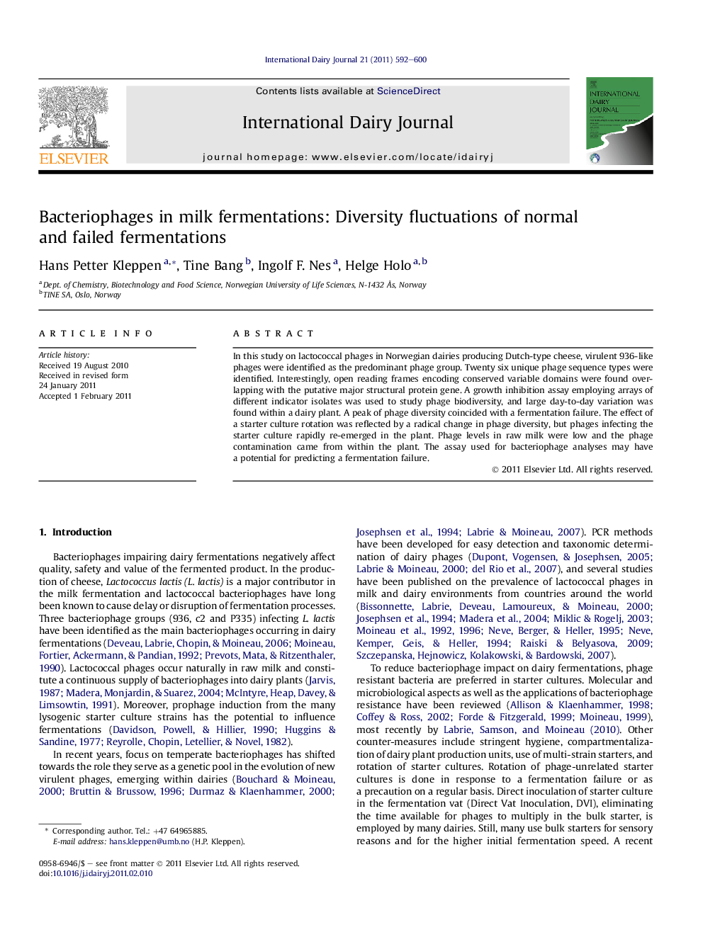 Bacteriophages in milk fermentations: Diversity fluctuations of normal and failed fermentations