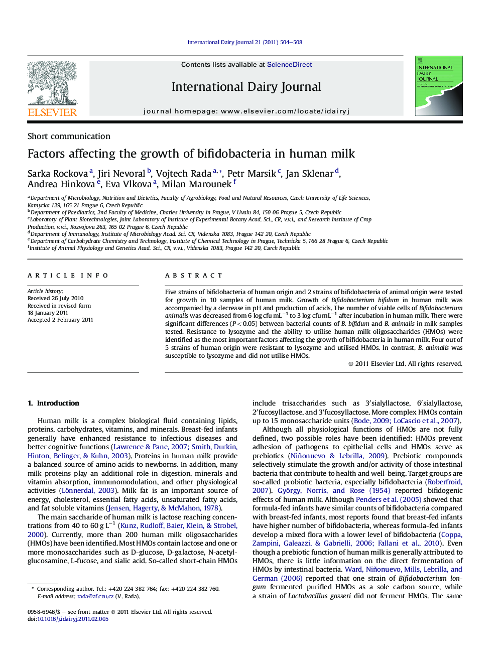Factors affecting the growth of bifidobacteria in human milk