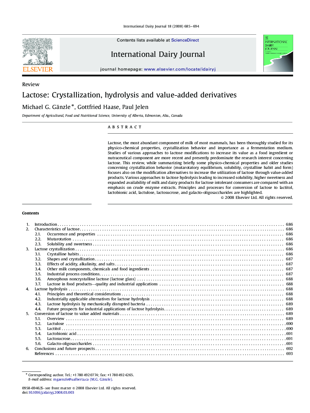 Lactose: Crystallization, hydrolysis and value-added derivatives